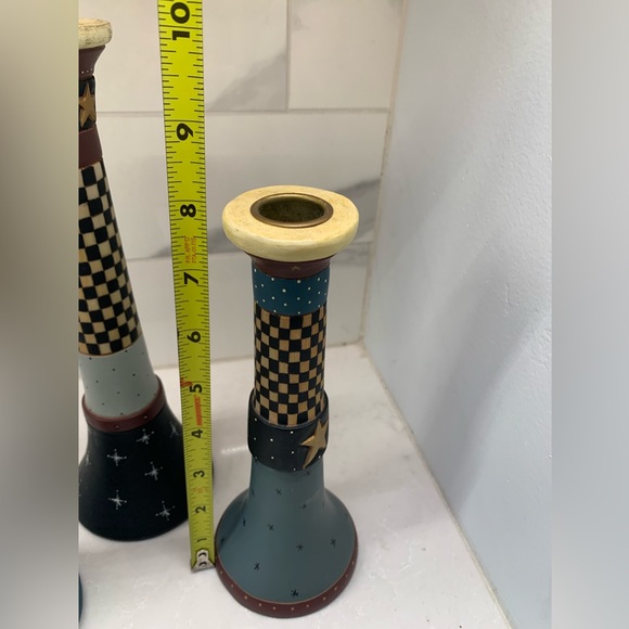 Vintage Williraye Studio Colorful Checkered American Candle Holders - Picture 7 of 9
